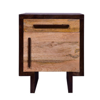 18.5 Inch Single Modern Contemporary Style Mango Wood Nightstand Side Table with 1 Drawer and Door, Cafe and Natural Brown - UPT-272540