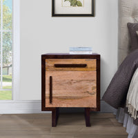 18.5 Inch Single Modern Contemporary Style Mango Wood Nightstand Side Table with 1 Drawer and Door, Cafe and Natural Brown - UPT-272540