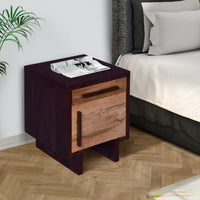 18.5 Inch Single Modern Contemporary Style Mango Wood Nightstand Side Table with 1 Drawer and Door, Cafe and Natural Brown - UPT-272540