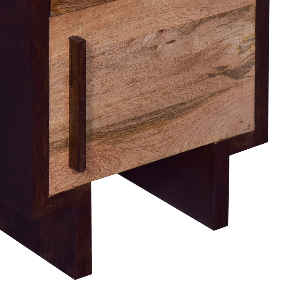 18.5 Inch Single Modern Contemporary Style Mango Wood Nightstand Side Table with 1 Drawer and Door, Cafe and Natural Brown - UPT-272540