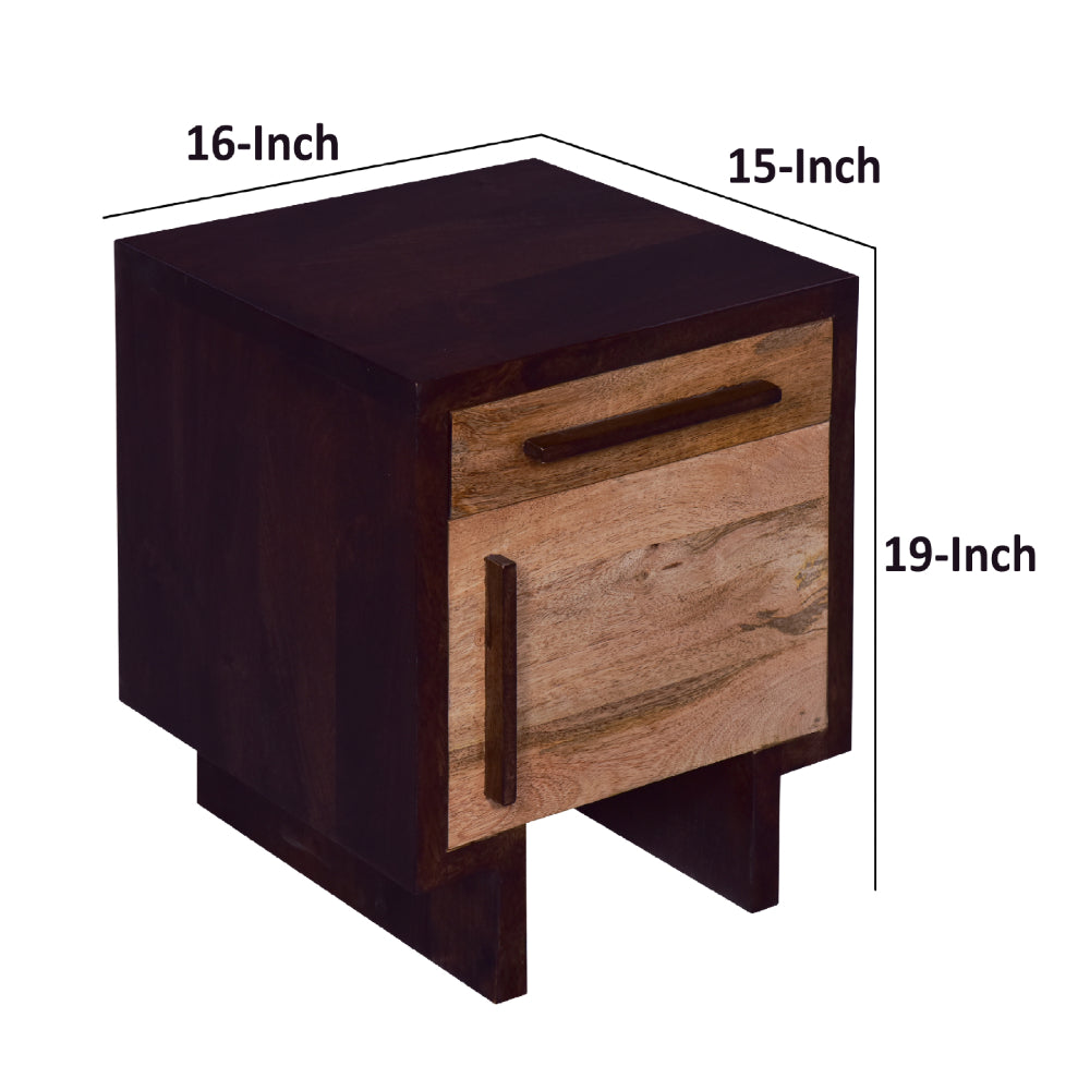 18.5 Inch Single Modern Contemporary Style Mango Wood Nightstand Side Table with 1 Drawer and Door, Cafe and Natural Brown - UPT-272540