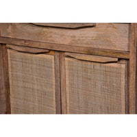 Ryan 40 Inch Cottage Mango Wood Dresser Storage Cabinet, 3 Drawers, Cane Rattan Panels Doors, Natural Brown - UPT-272543