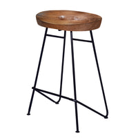 Jael 26 Inch Industrial Counter Height Stool, Contoured Mango Wood Seat, Iron, Cafe Brown, Black - UPT-272545