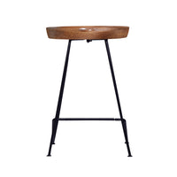 Jael 26 Inch Industrial Counter Height Stool, Contoured Mango Wood Seat, Iron, Cafe Brown, Black - UPT-272545