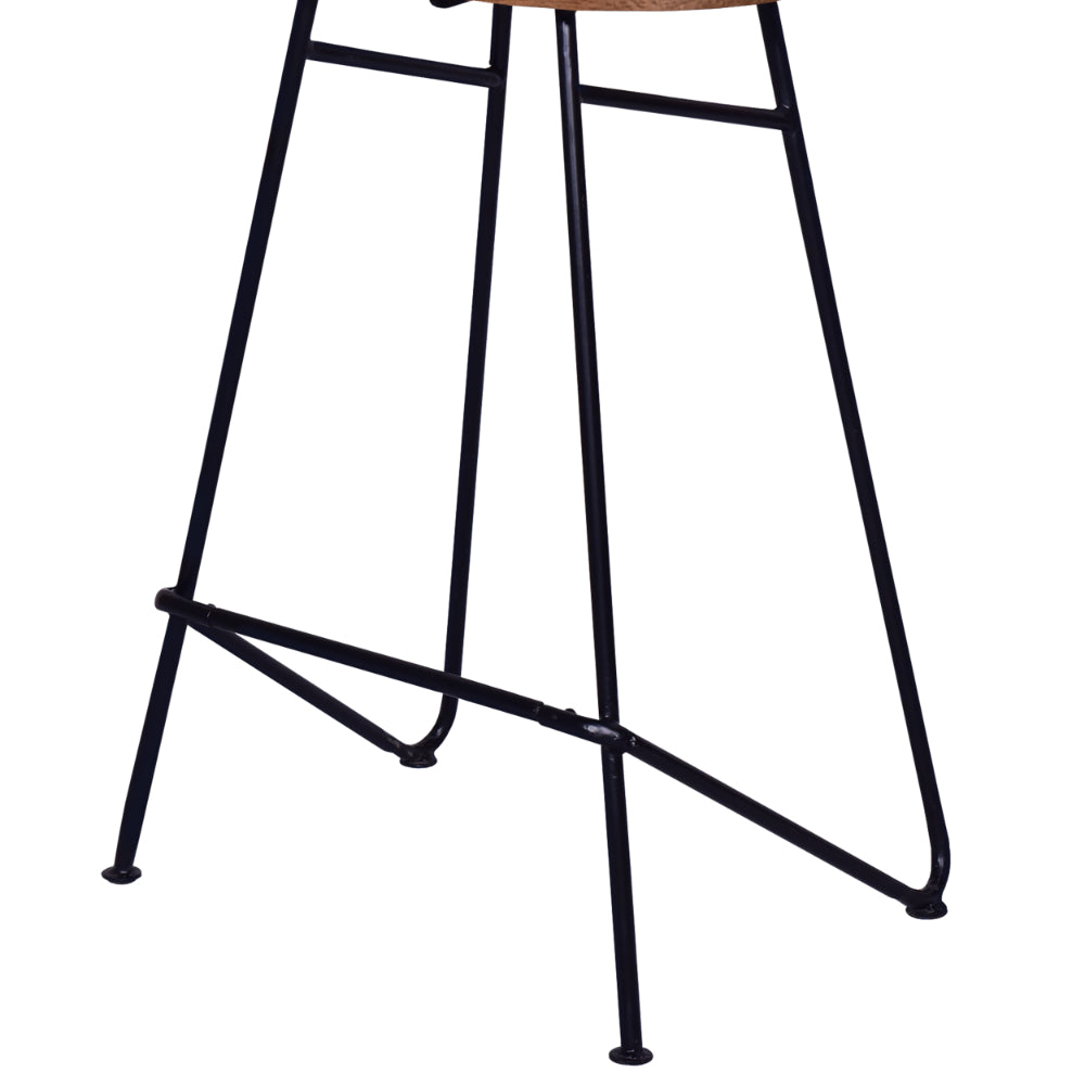 Jael 26 Inch Industrial Counter Height Stool, Contoured Mango Wood Seat, Iron, Cafe Brown, Black - UPT-272545