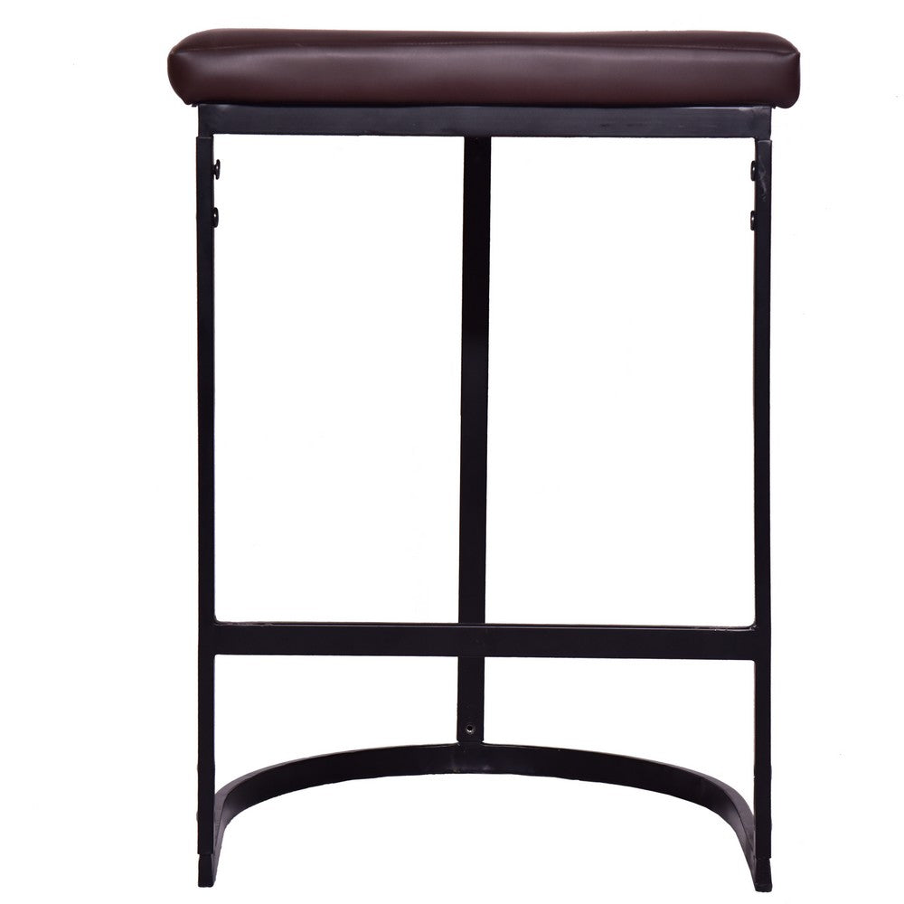 26 Inch Counter Height Stool with Vegan Faux Leather Upholstery, Black Iron Frame, Dark Brown - UPT-272546