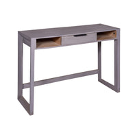 44 Inch Mango Wood Desk Minimalistic Entryway Console Table, Single Drawer, Textured Groove Lines, Gray - UPT-272547