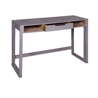 44 Inch Mango Wood Desk Minimalistic Entryway Console Table, Single Drawer, Textured Groove Lines, Gray - UPT-272547