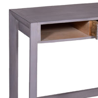 44 Inch Mango Wood Desk Minimalistic Entryway Console Table, Single Drawer, Textured Groove Lines, Gray - UPT-272547