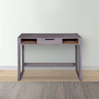 44 Inch Mango Wood Desk Minimalistic Entryway Console Table, Single Drawer, Textured Groove Lines, Gray - UPT-272547