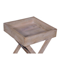 22 Inch Farmhouse Square Tray Top End Table, Mango Wood, X Shape Foldable Frame, Washed White - UPT-272549