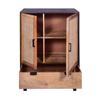 42 Inch Mango Wood Armoire Storage Cabinet, 2 Cane Rattan Woven Doors, 1 Drawer, Brown, Black - UPT-272551