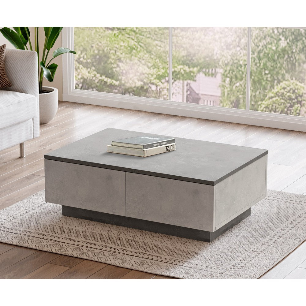 35 Inch Modern Rectangular Plinth Base Coffee Table with Storage, Charcoal, Gray - UPT-272742