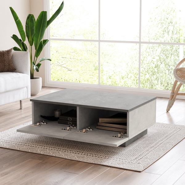 35 Inch Modern Rectangular Plinth Base Coffee Table with Storage, Charcoal, Gray - UPT-272742