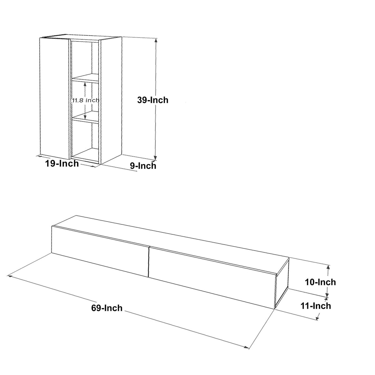 Carl 69 Inch Wall Mount TV Console Media Entertainment Center, 2 Piece Set With Cabinet, Natural - UPT-272744