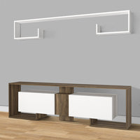 71 Inch Wooden TV Console Entertainment Media Center, 2 Piece Set, Wall Mounted Floating Shelf, White, Brown- UPT-272746