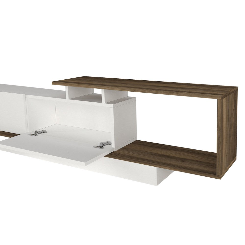 Seth 71 Inch Modern Wooden TV Console Entertainment Center with Floating Wall Shelf, 2 Piece Set, White and Brown - UPT-272749