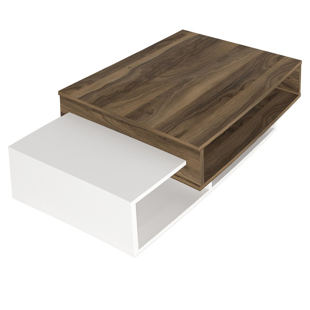 Belle 41 Inch Modern Wooden Rectangular Coffee Table with 3 Tier Storage, White and Brown - UPT-272752