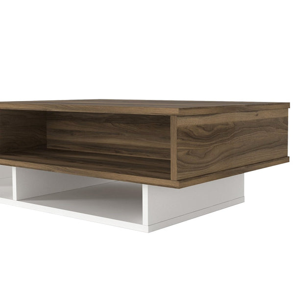 Belle 41 Inch Modern Wooden Rectangular Coffee Table with 3 Tier Storage, White and Brown - UPT-272752