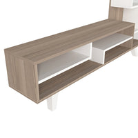 59 Inch Modern Wood TV Console Entertainment Center, Stacked Shelves, White and Oak Brown - UPT-272756