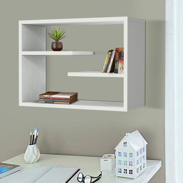 24 Inch Decorative Rectangular Wood Floating Wall Shelf with 3 Tier Storage, White - UPT-272758