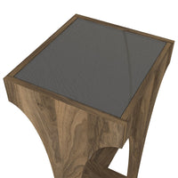 23 Inch Rectangular Glass Top Side Table, Chiseled Arch Panel Legs, Walnut, Smokey Black - UPT-272761