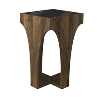 23 Inch Rectangular Glass Top Side Table, Chiseled Arch Panel Legs, Walnut, Smokey Black - UPT-272761