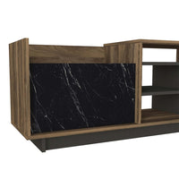 71 Inch Modern Wooden TV Console Cabinet, 2 Doors, 4 Open Compartments, Walnut and Black - UPT-272765