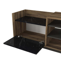 71 Inch Modern Wooden TV Console Cabinet, 2 Doors, 4 Open Compartments, Walnut and Black - UPT-272765