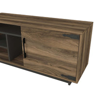 71 Inch Modern Wooden TV Console Cabinet, 2 Doors, 4 Open Compartments, Walnut and Black - UPT-272765