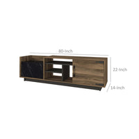 71 Inch Modern Wooden TV Console Cabinet, 2 Doors, 4 Open Compartments, Walnut and Black - UPT-272765