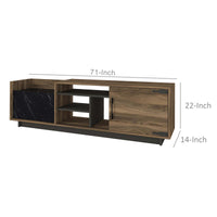 71 Inch Modern Wooden TV Console Cabinet, 2 Doors, 4 Open Compartments, Walnut and Black - UPT-272765