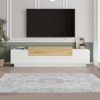 Belle 63 Inch Wooden TV Console Entertainment Media Center, 4 Drop Down Doors, White, Natural - UPT-272766