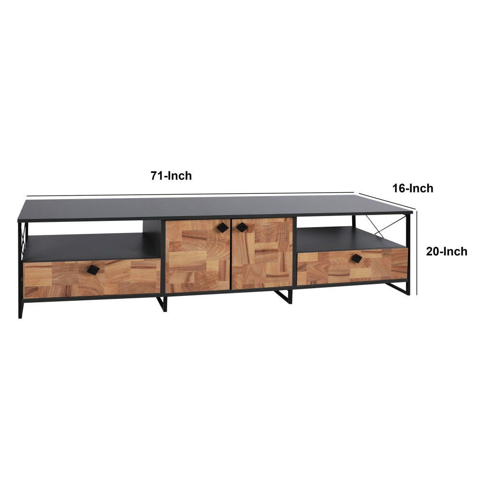 71 Inch Industrial TV Stand Media Entertainment Cabinet, Wood And Metal Frame With Storage Space, Brown, Black - UPT-272771