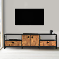 71 Inch Industrial TV Stand Media Entertainment Cabinet, Wood And Metal Frame With Storage Space, Brown, Black - UPT-272771