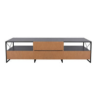 71 Inch Industrial TV Stand Media Entertainment Cabinet, Wood And Metal Frame With Storage Space, Brown, Black - UPT-272771