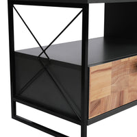 71 Inch Industrial TV Stand Media Entertainment Cabinet, Wood And Metal Frame With Storage Space, Brown, Black - UPT-272771