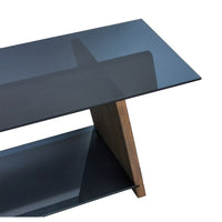62 Inch Modern Tempered Glass Rectangular Top TV Console Stand, Wood Frame, Glass Bottom Shelf, Black, Brown - UPT-272774