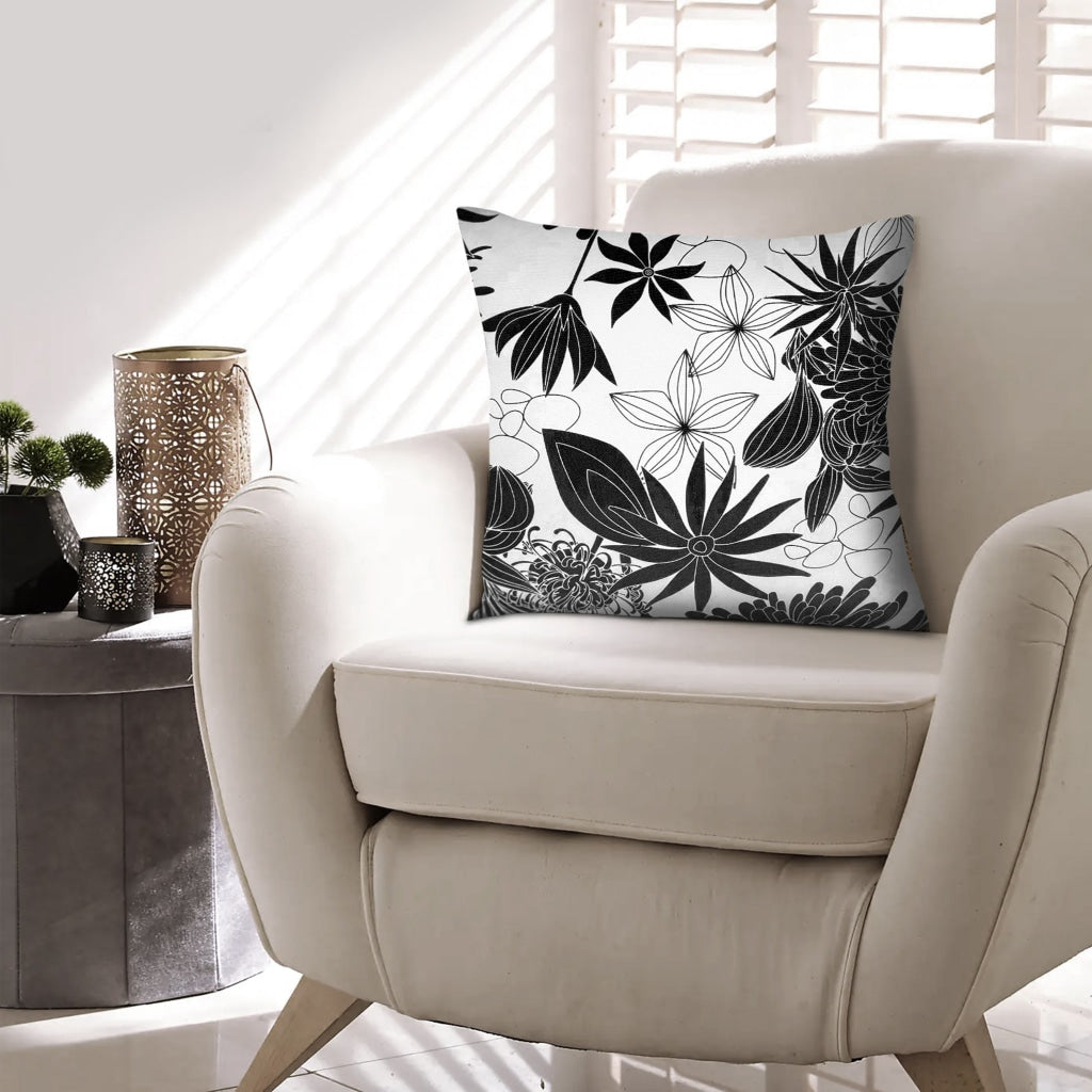 17 x 17 Inch Decorative Square Cotton Accent Throw Pillows, Classic Floral Print, Set of 2, Black and White - UPT-272778