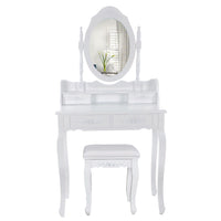 Ren 30 Inch 3 Piece Vanity Desk Set with Rotating Mirror and Matching Stool, 4 Drawers, Pure White Solid Wood - UPT-272876