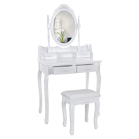 Ren 30 Inch 3 Piece Vanity Desk Set with Rotating Mirror and Matching Stool, 4 Drawers, Pure White Solid Wood - UPT-272876