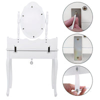 Ren 30 Inch 3 Piece Vanity Desk Set with Rotating Mirror and Matching Stool, 4 Drawers, Pure White Solid Wood - UPT-272876