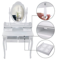 Ren 30 Inch 3 Piece Vanity Desk Set with Rotating Mirror and Matching Stool, 4 Drawers, Pure White Solid Wood - UPT-272876