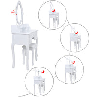 Ren 30 Inch 3 Piece Vanity Desk Set with Rotating Mirror and Matching Stool, 4 Drawers, Pure White Solid Wood - UPT-272876