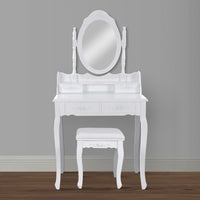 Ren 30 Inch 3 Piece Vanity Desk Set with Rotating Mirror and Matching Stool, 4 Drawers, Pure White Solid Wood - UPT-272876