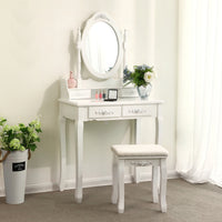 Ren 30 Inch 3 Piece Vanity Desk Set with Rotating Mirror and Matching Stool, 4 Drawers, Pure White Solid Wood - UPT-272876