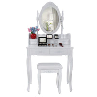 Ren 30 Inch 3 Piece Vanity Desk Set with Rotating Mirror and Matching Stool, 4 Drawers, Pure White Solid Wood - UPT-272876