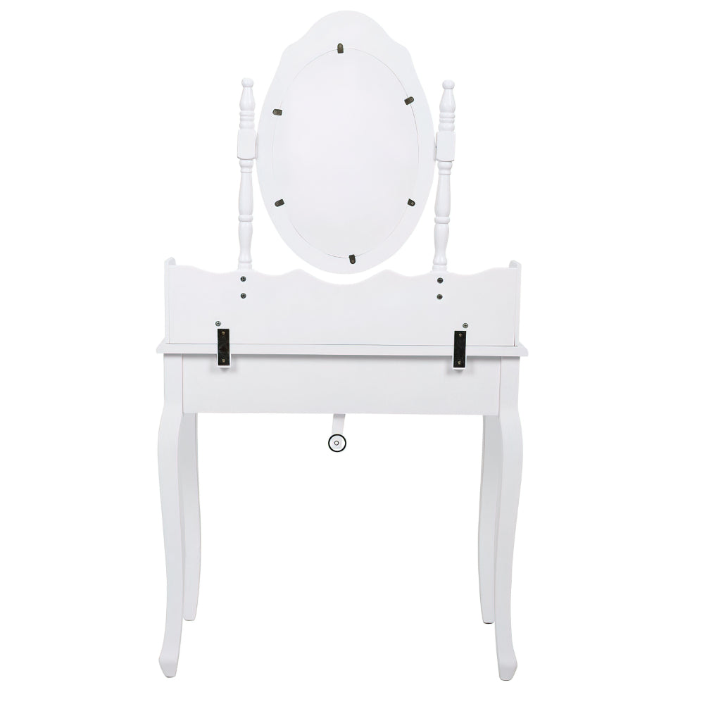 Ren 30 Inch 3 Piece Vanity Desk Set with Rotating Mirror and Matching Stool, 4 Drawers, Pure White Solid Wood - UPT-272876