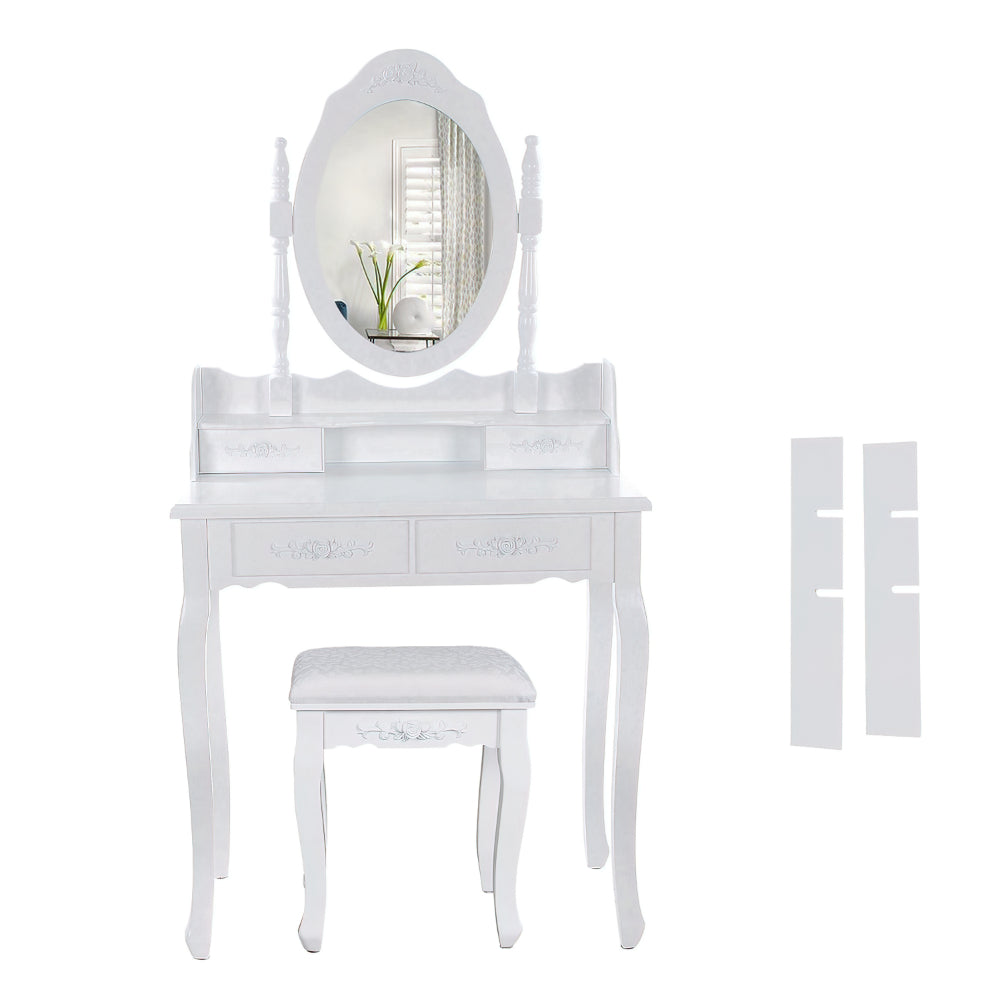 Ren 30 Inch 3 Piece Vanity Desk Set with Rotating Mirror and Matching Stool, 4 Drawers, Pure White Solid Wood - UPT-272876