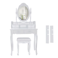 Ren 30 Inch 3 Piece Vanity Desk Set with Rotating Mirror and Matching Stool, 4 Drawers, Pure White Solid Wood - UPT-272876